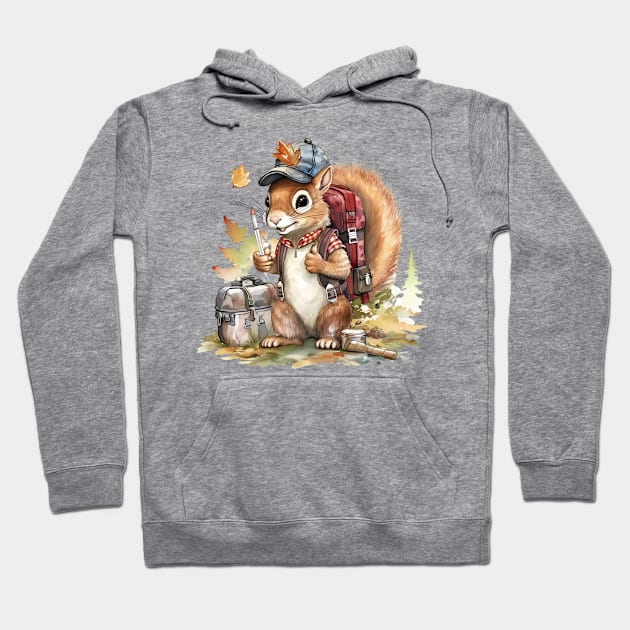 Watercolor Adventure Squirrel #4 Hoodie by Chromatic Fusion Studio